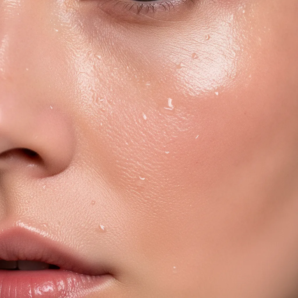 Dewy glowing skin close-up