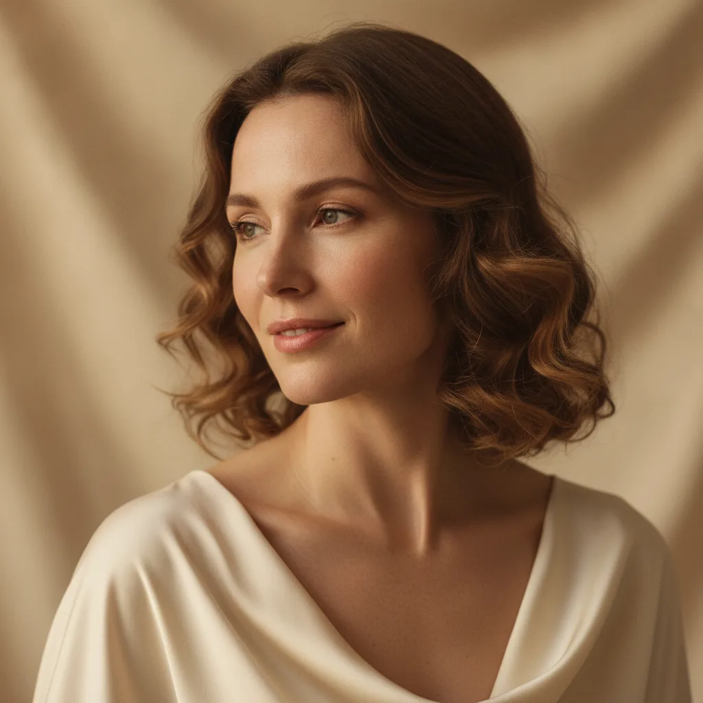 Woman with radiant complexion in warm light