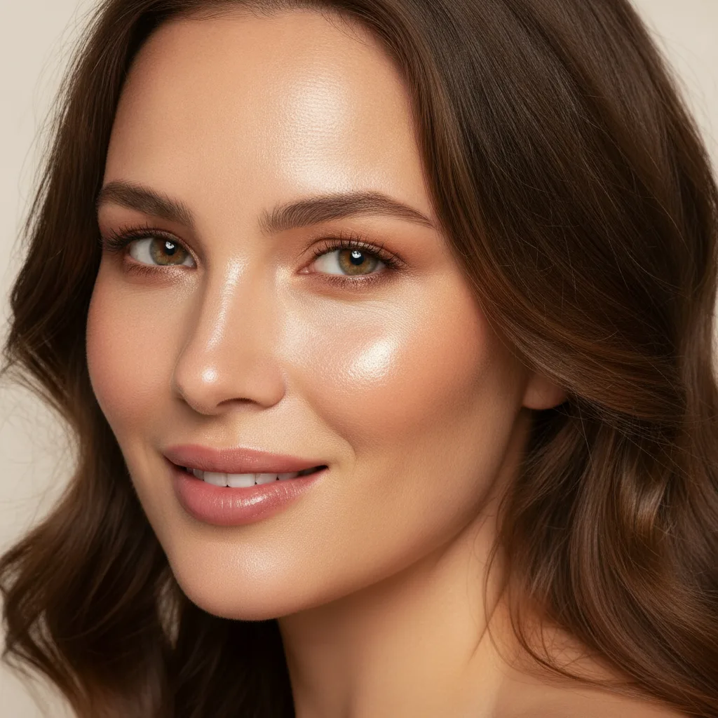 Woman with luminous, dewy skin